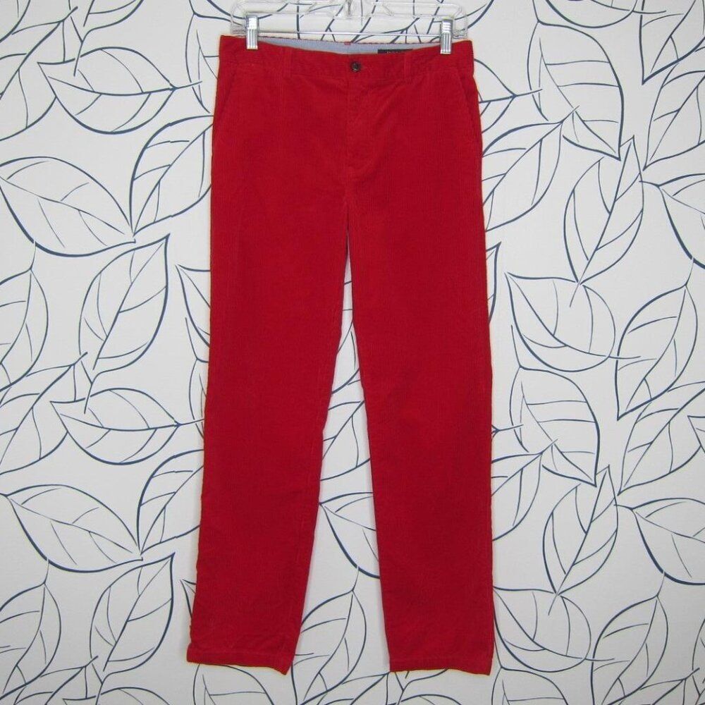 Polo Ralph Lauren Red Straight Leg Corduroy Pants Navy Blue Logo Boy's Size 18